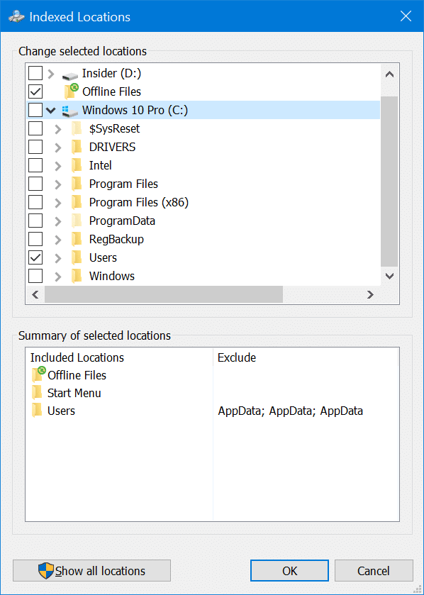 hide files and folders from search results in Windows 10 pic3