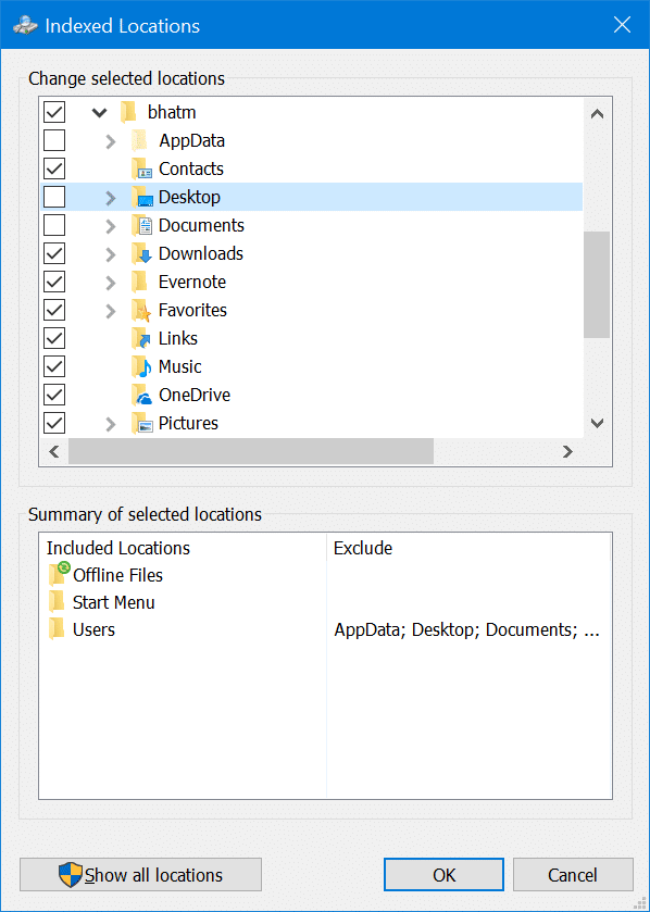 hide files and folders from search results in Windows 10 pic4