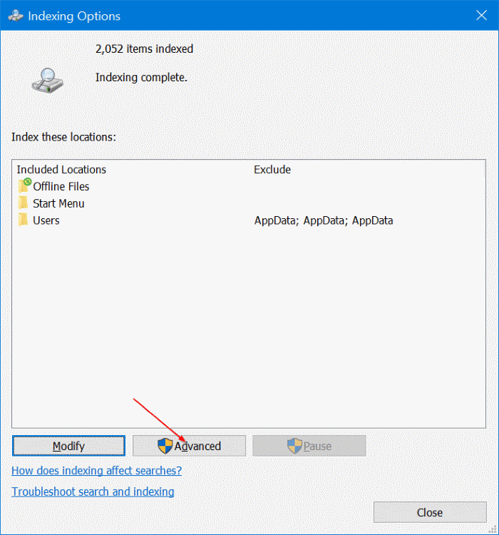 hide files and folders from search results in Windows 10 pic5