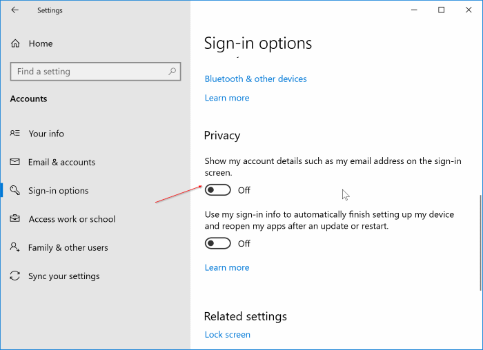 hide name and email address from the sign in screen in Windows 10