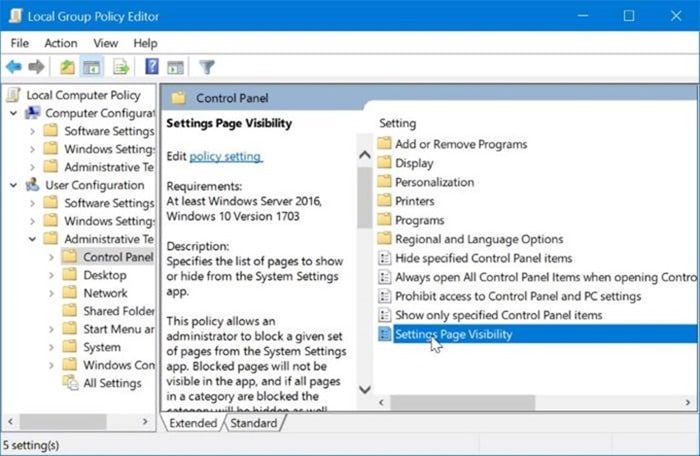 hide specific pages of Settings app in Windows 10 pic1.png