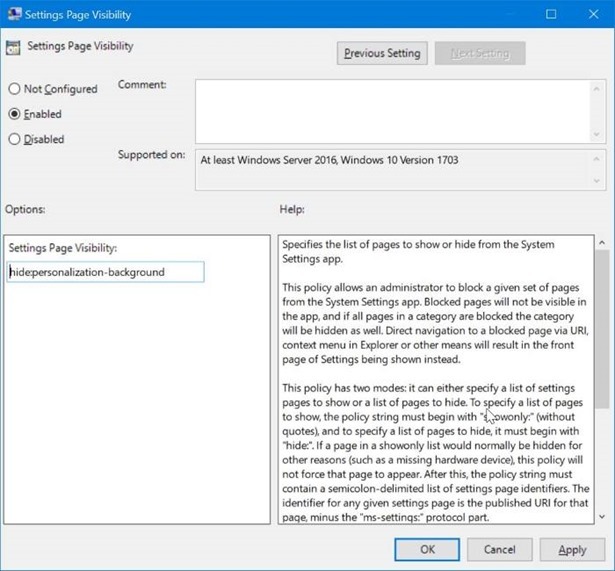 hide specific pages of Settings app in Windows 10 pic2