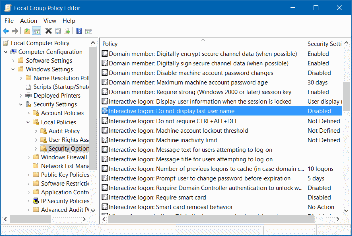 hide username email address on login screen in Windows 10 step10