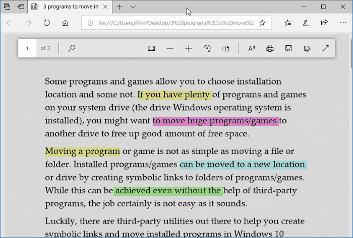 highlight text in PDF using Edge in Windows 10 pic01