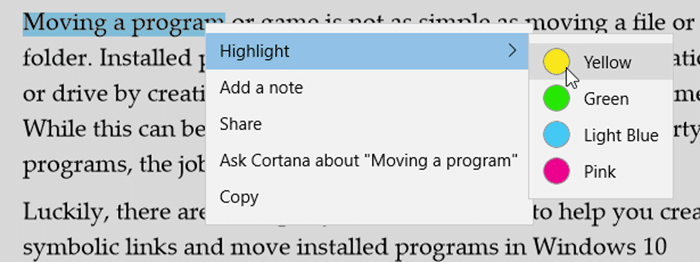 highlight text in PDF using Edge in Windows 10 pic3