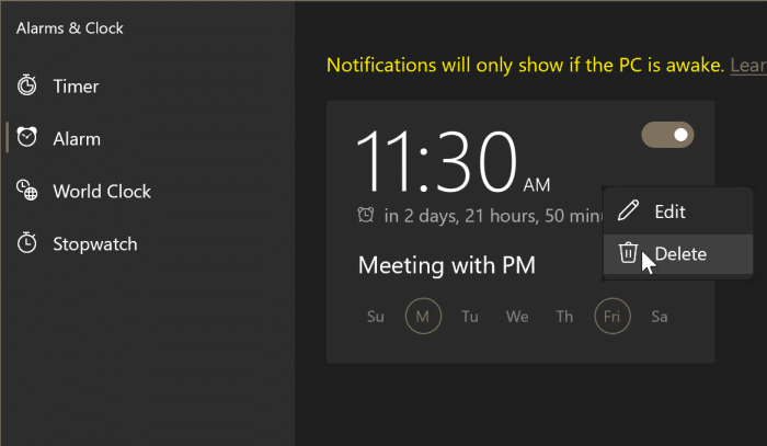 how to use alarms in Windows 10 pic7
