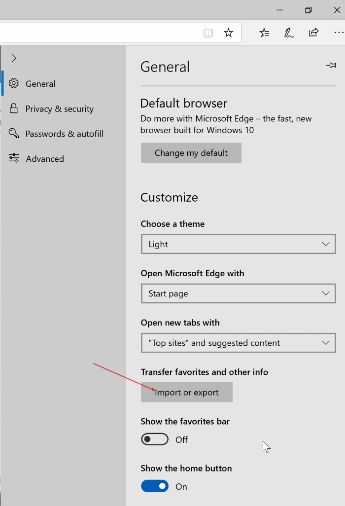 import export favaorites in Edge browser in Windows 10 pic3