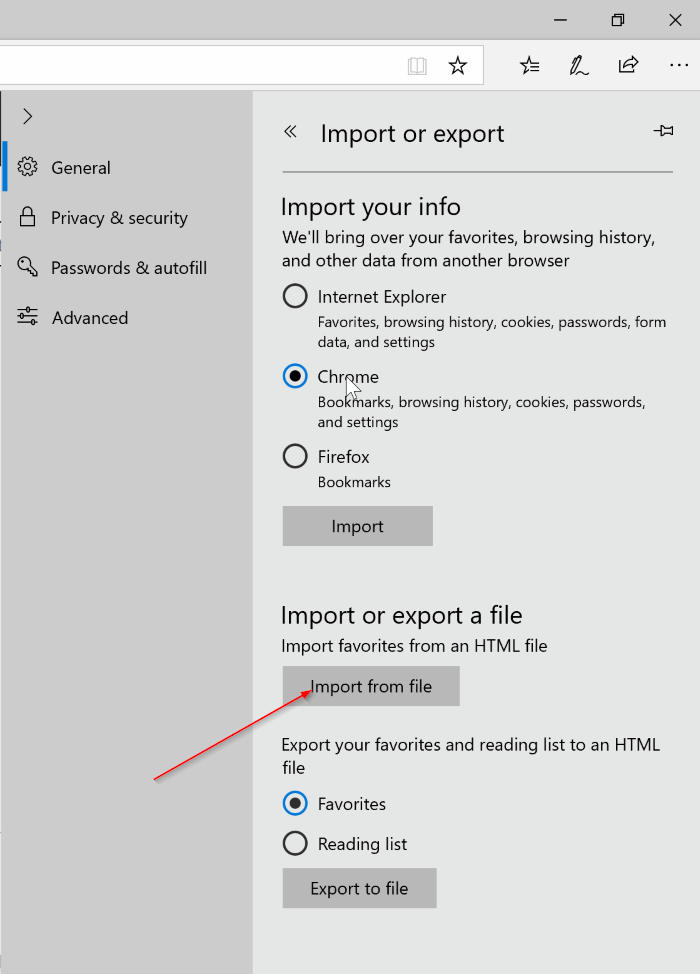 import export favorites in Edge browser in Windows 10 pic4