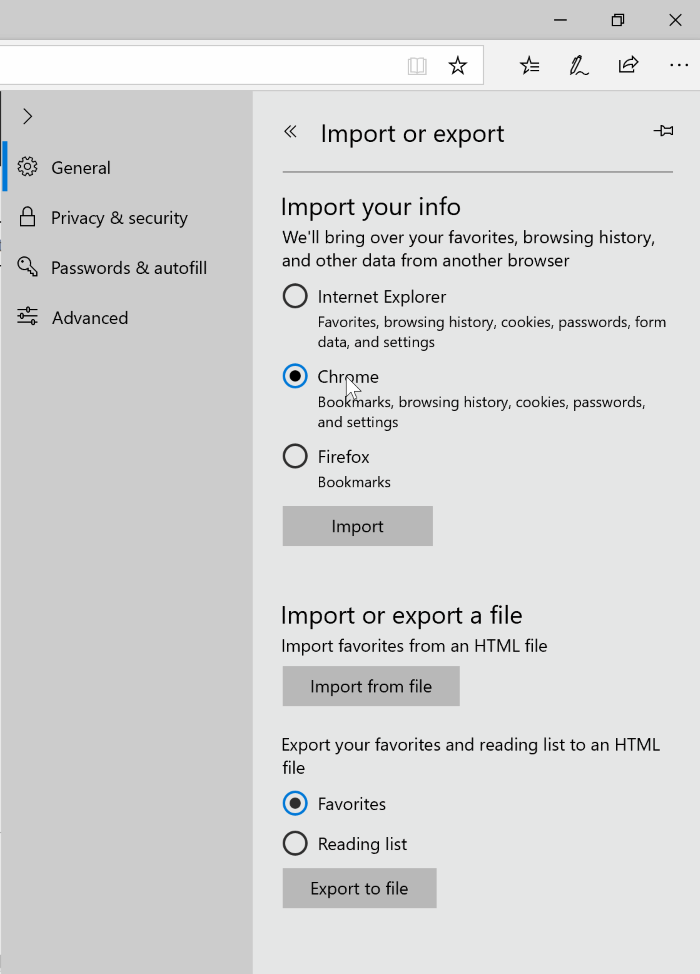 import export favaorites in Edge browser in Windows 10 pic4