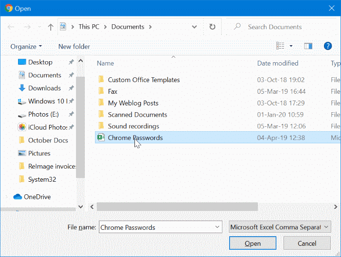 import passwords into Chrome from CSV file pic5