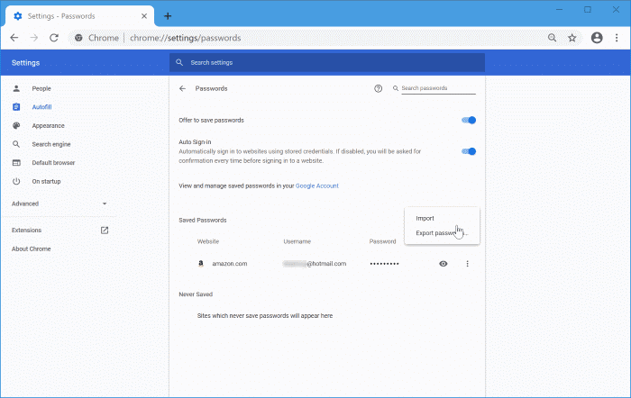 import passwords into Chrome from CSV file pic7
