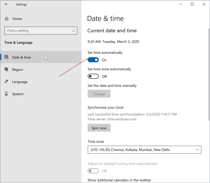 incorrect date and time in Windows 10 pic2