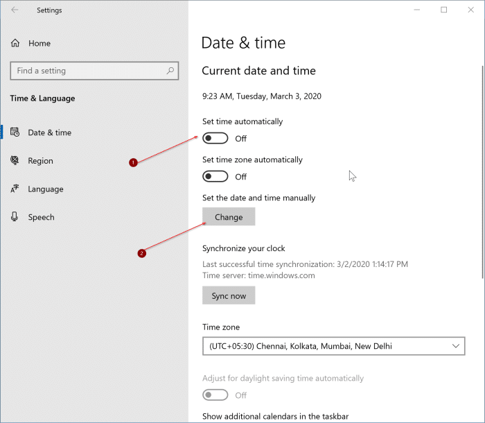 incorrect date and time in Windows 10 pic3