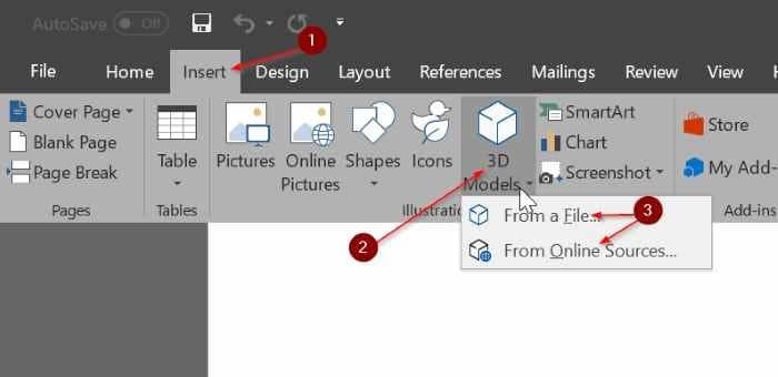 insert 3D models in Word and PowerPoint pic1
