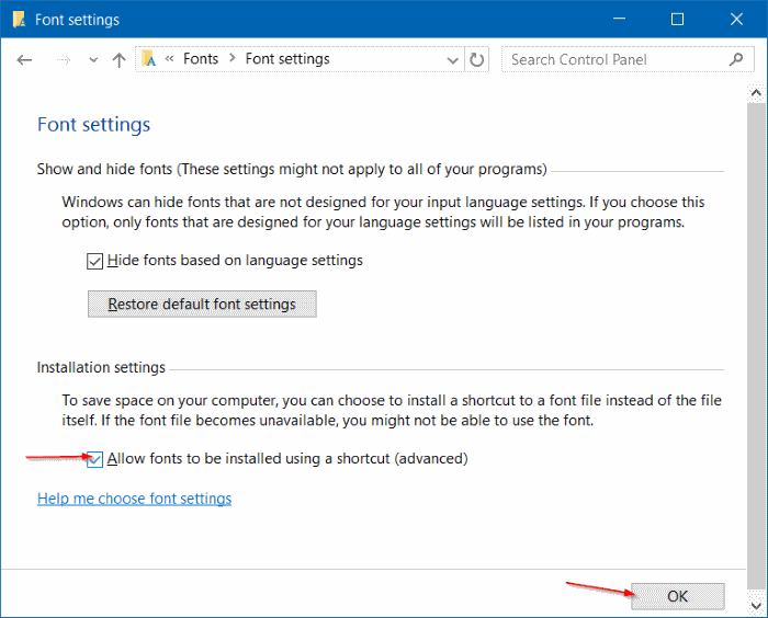 install fonts as shortcut in Windows 10 step4
