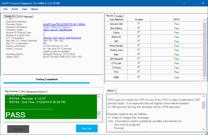 intel processor diagnostic tool for Windows 10 pic1