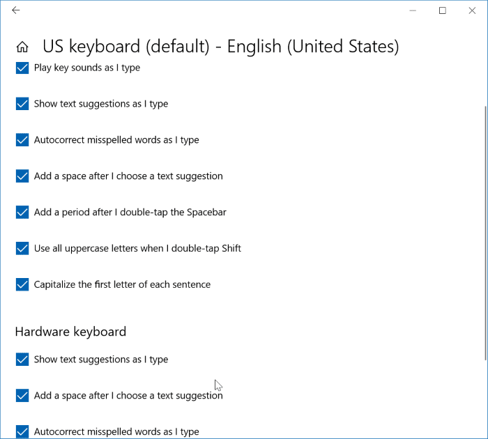 keyboard settings in Windows 10 pic1