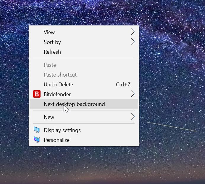 keyboard shortcut for the next desktop background