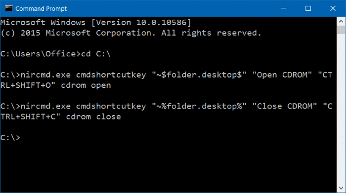 keyboard shortcut to open CDDVD tray in Windows 10