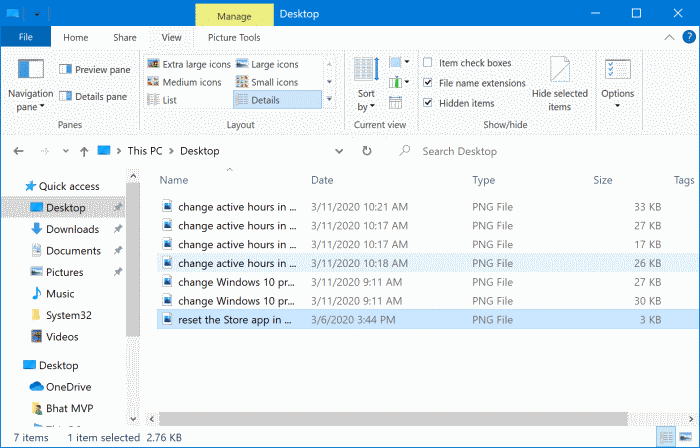 keyboard shortcuts for file explorer views in Windows 10