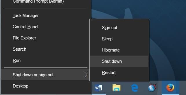 keyboard shortcuts to shutdown restart Windows 10 step3