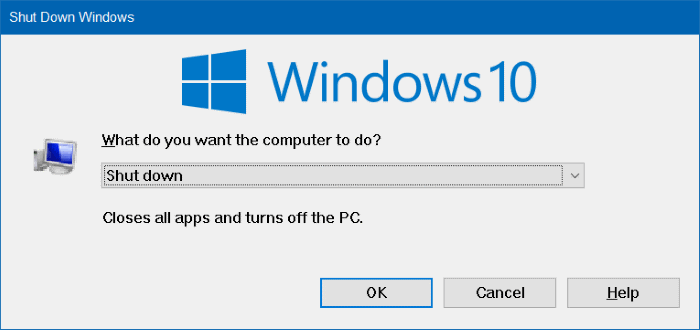 keyboard shortcuts to shutdown restart Windows 10 step4