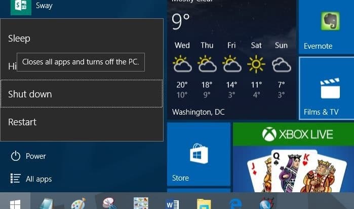 keyboard shortcuts to shutdown restart Windows 10 step8