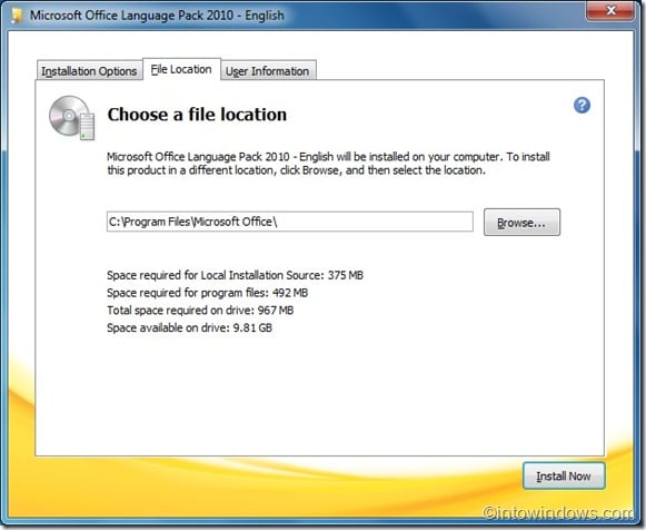 install office 2010 language pack