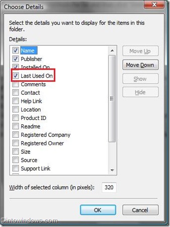 Last Used On Choose Details