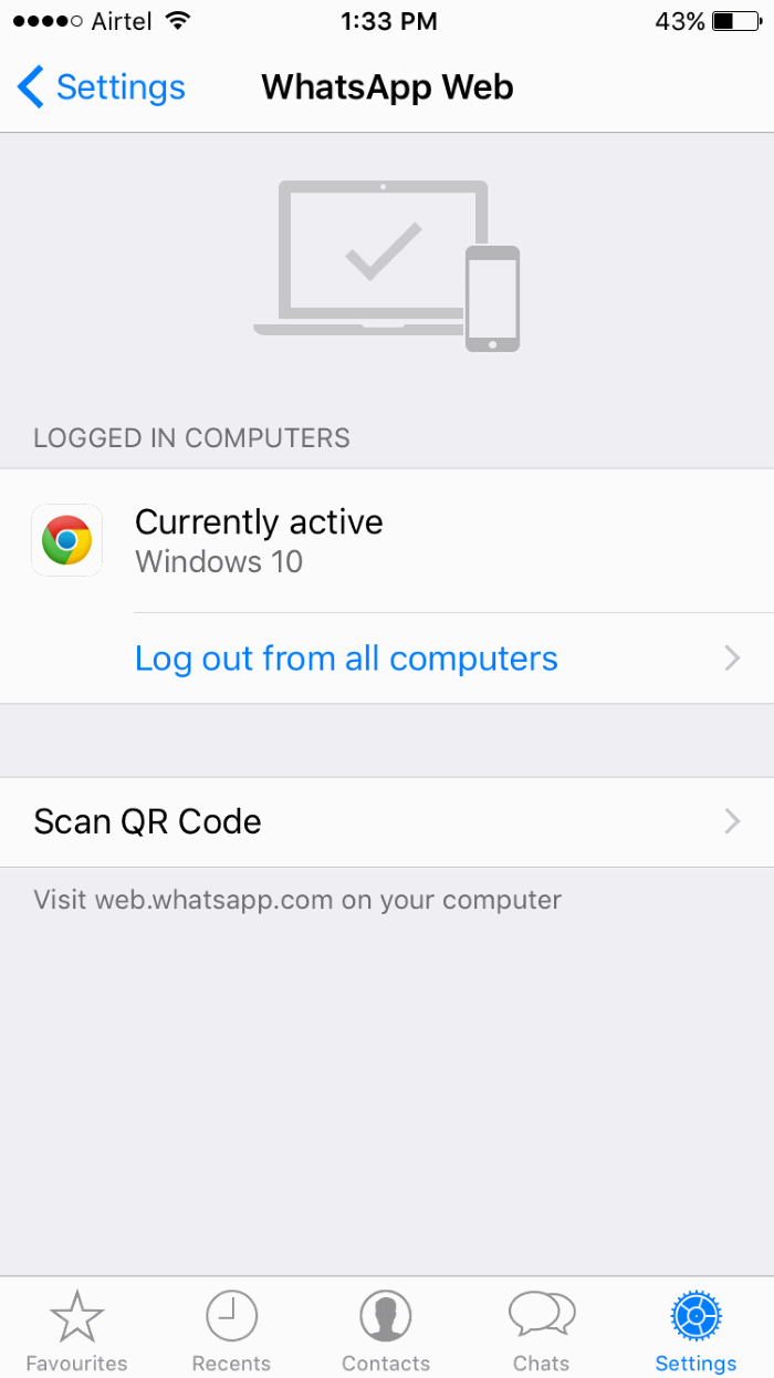 log out of WhatsApp desktop app in Windows 10 step1