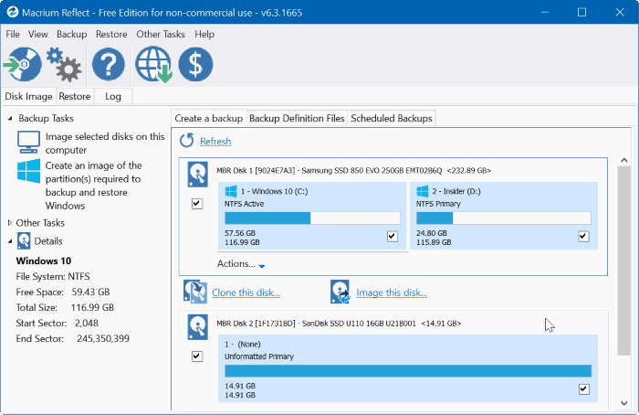 macrium reflect free edition for Windows 10