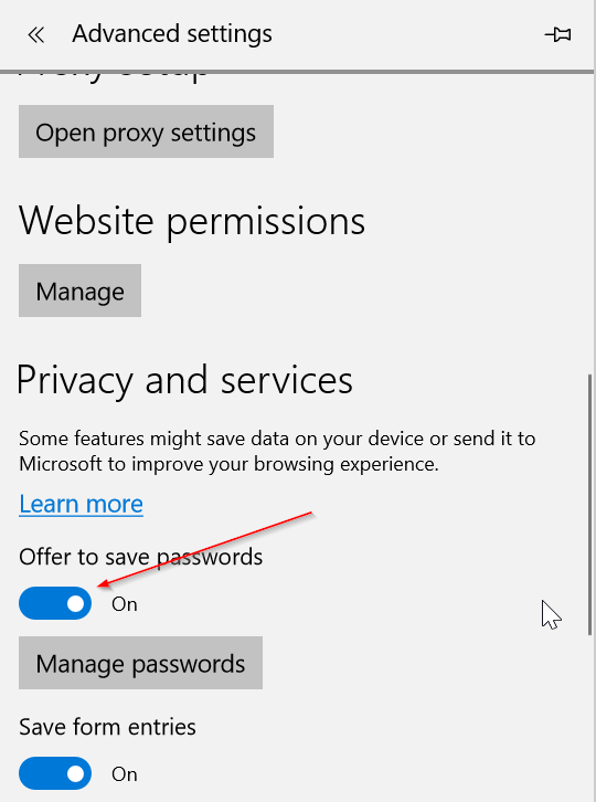 make Edge browser save passwords in Windows 10 pic3