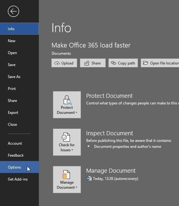 make Microsoft Office Word load faster in Windows 10 pic1