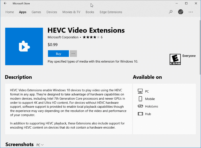 microsoft charging for hevc media extensions