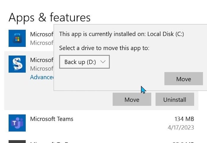 move apps to another drive in Windows 10 pic2