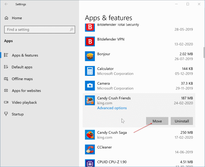 move apps to another drive, sd card or usb drive in Windows 10 pic1