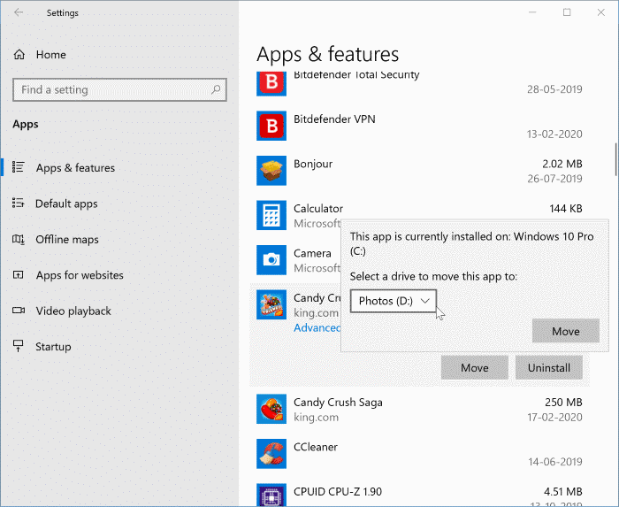 How To Move Apps To Another Drive, SD Card or USB In Windows 10