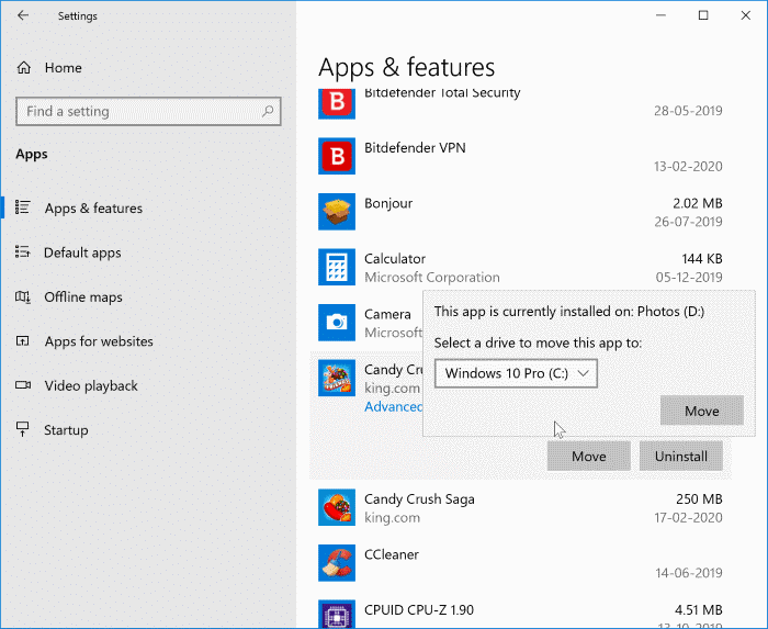 move apps to another drive, sd card or usb drive in Windows 10 pic4