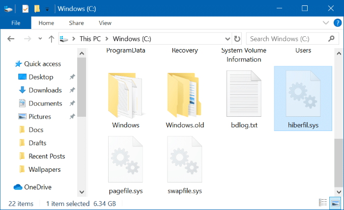 reduce hibernation file size in Windows 10