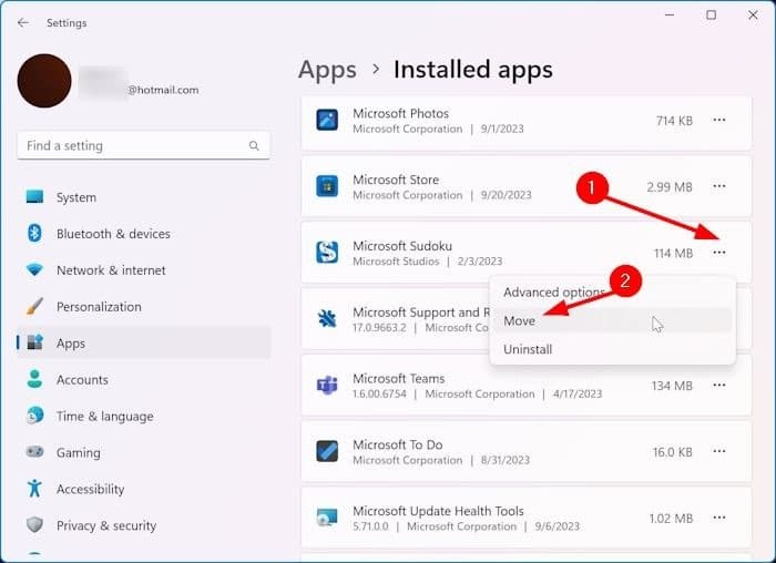 move installed apps in Windows 11 pic5