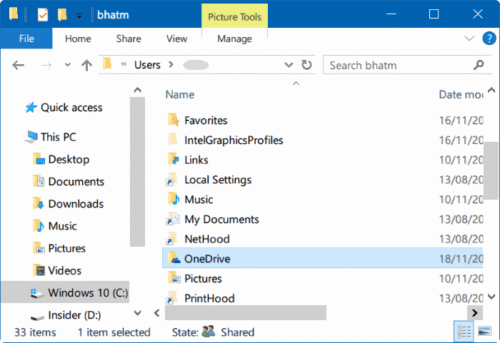 move onedrive folder in Windows 10 step4