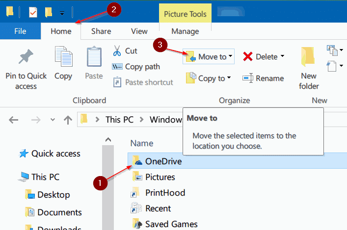 move onedrive folder in Windows 10 step6