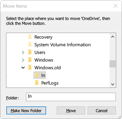 move onedrive folder in Windows 10 step8