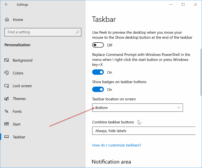 move taskbar to the bottom of the screen in Windows 10 pic2