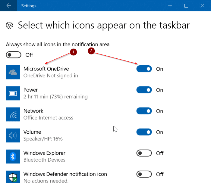 onedrive icon missing from windows 10 taskbar pic3