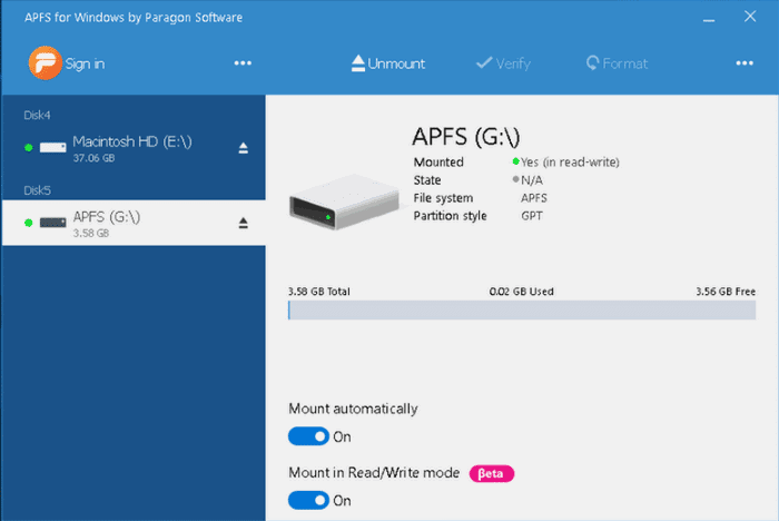 open APFS drives in Windows 10
