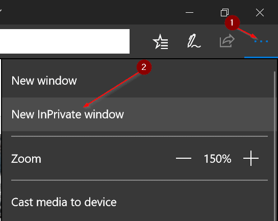 open Edge in Inprivate mode pic1