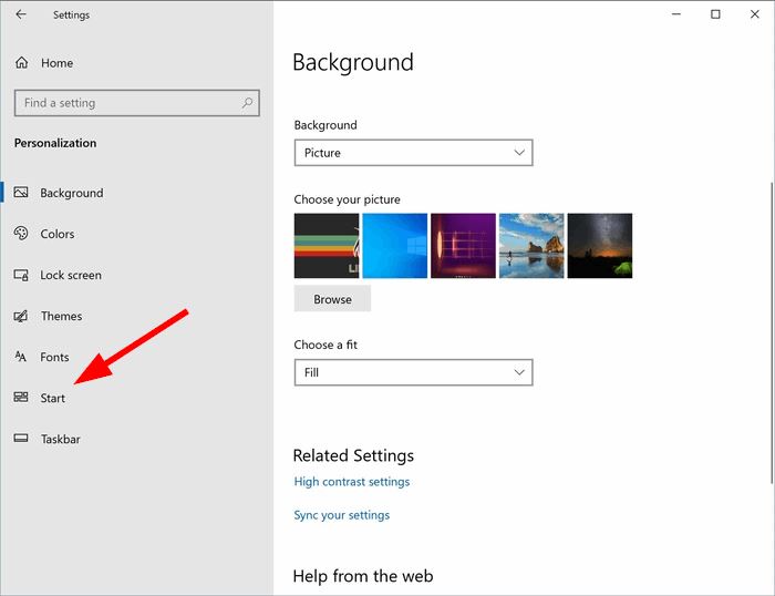 open Start menu settings in Windows 10 pic5