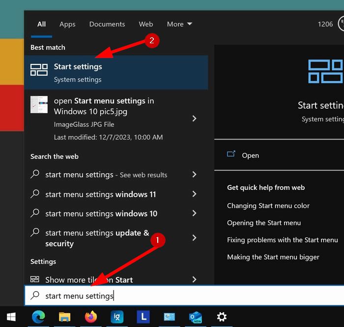 open Start menu settings in Windows 10 pic6