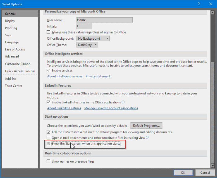 open a blank document by default in Office Word pic3